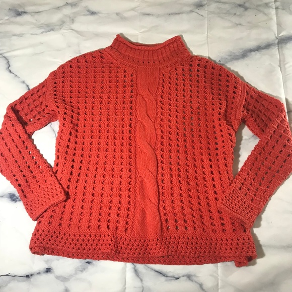 Free People Orange Cable Knit Turtleneck Sweater - Picture 1 of 6